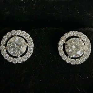 Genuine 4.0 CTs Earth Mined Halo Diamond Round Brilliant Cut Earring Studs